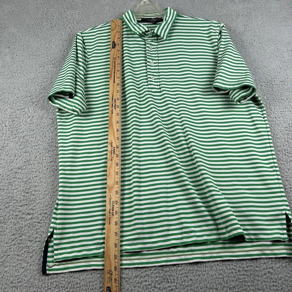 Ralph Lauren RLX Polo Shirt Mens XL Green White Striped Performance Golf Stretch